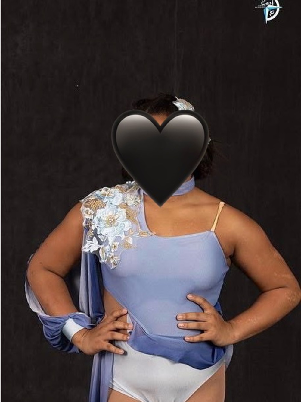 Girls' Blue Floral-Appliqué One-Shoulder Dance Costume - Picture 2 of 3